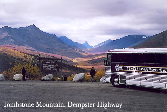 A Yukon Alaska Tourist Tours motorcoach en route from Whitehorse, Yukon to Skagway, Alaska.