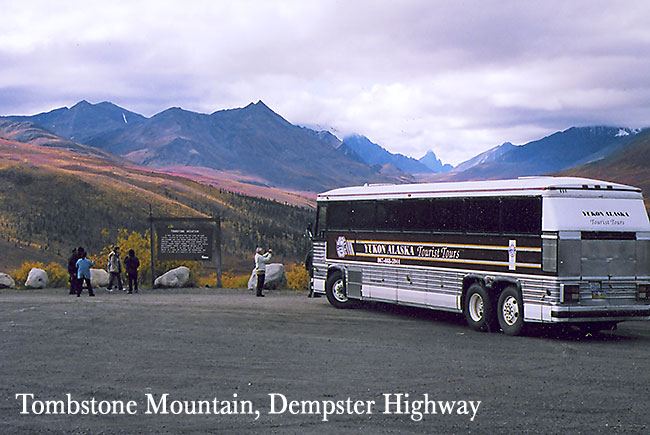 A Yukon Alaska Tourist Tours motorcoach en route from Whitehorse, Yukon to Skagway, Alaska.