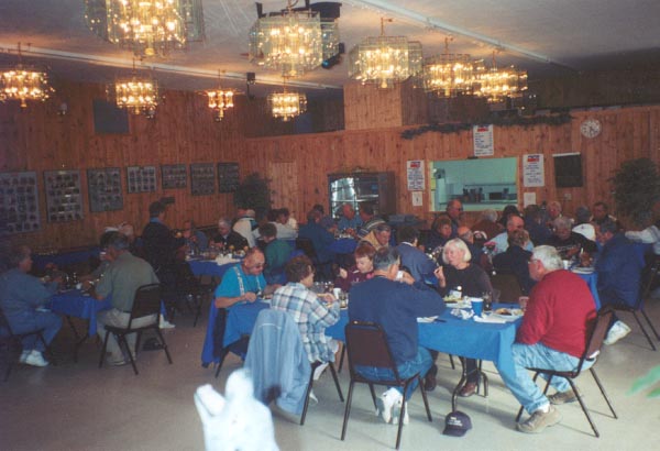 Enjoying breakfast in the recreation hall at Pioneer RV Park & Campground in Whitehorse, Yukon