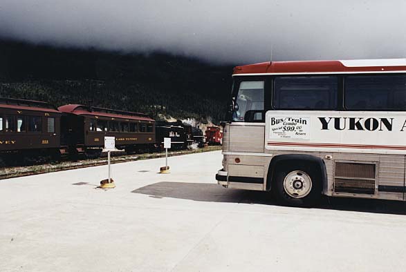 A Yukon Alaska Tourist Tours motorcoach en route from Whitehorse, Yukon to Skagway, Alaska.